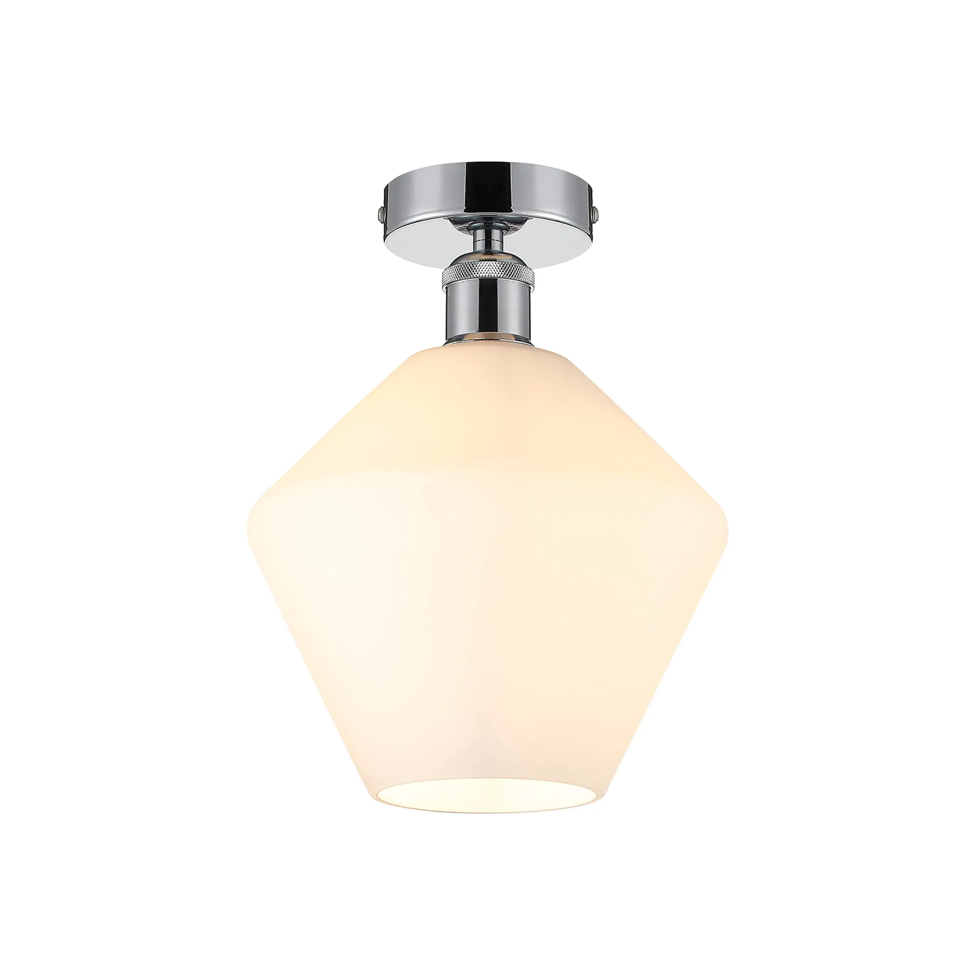 DK1157  Cawdor Flush Fitting, 1 Light E27, Polished Chrome/Opal Diamond Glass
